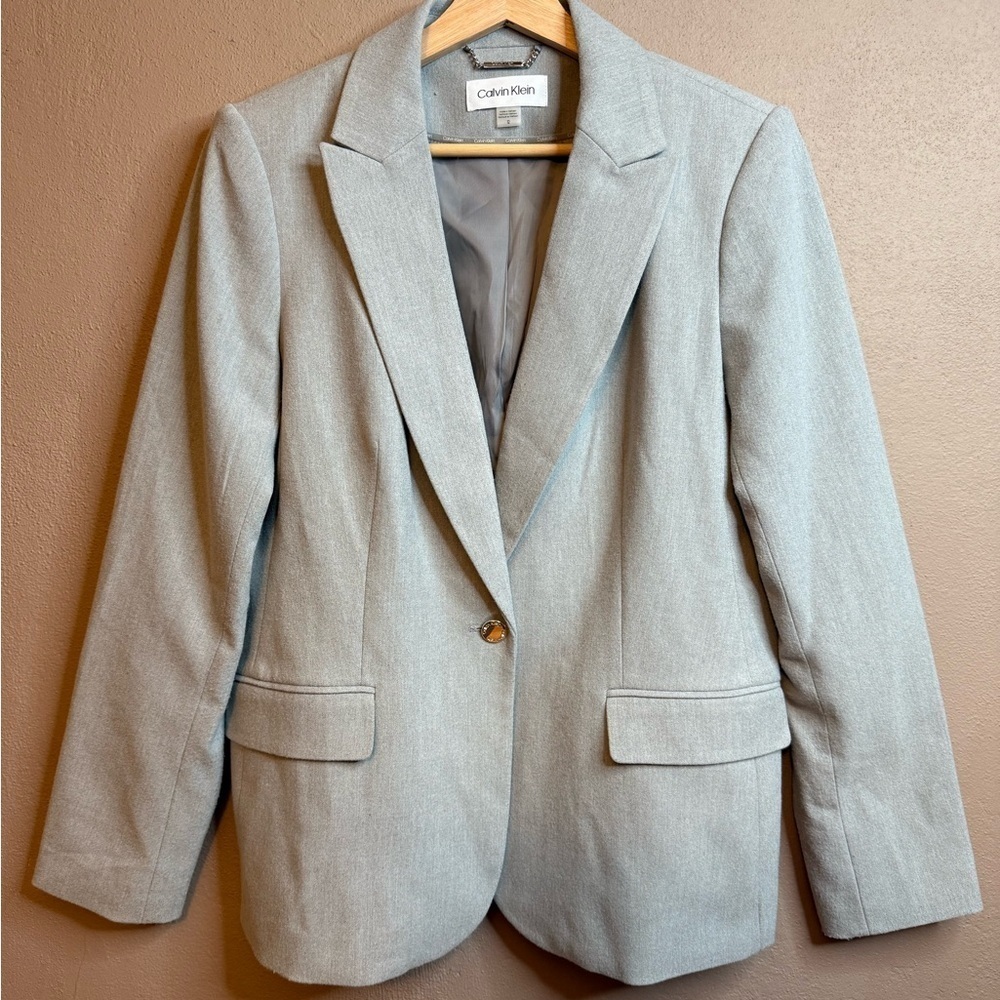 Calvin Klein Women's Soft Gray One Button Notch Lapels Structured Blazer Sz 12 - Picture 7 of 16